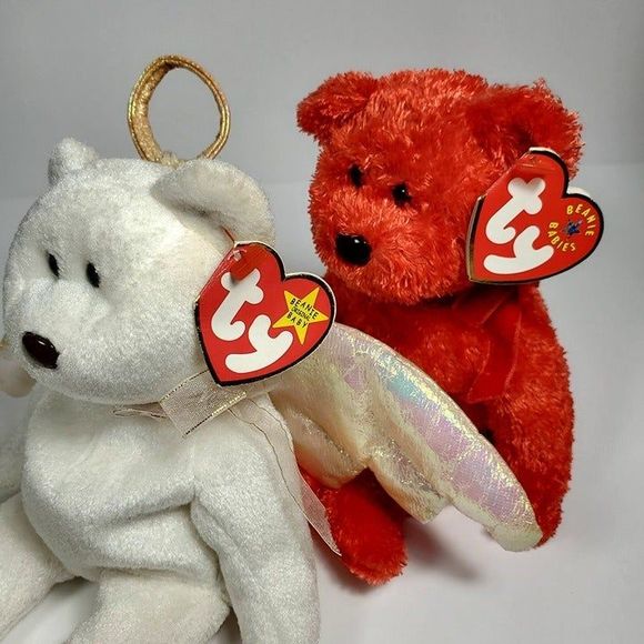 TY Beanie Babies Halo Angel Bear 1998 and Sizzle Red Bear 2001 - Picture 5 of 12